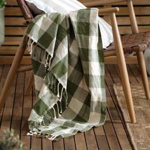 Yard Moss Chesil Check Tasselled Throw